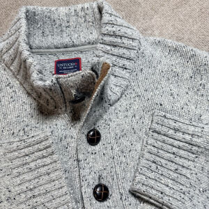 UNTUCKit Sweater Mens 2XL Gray Lambswool Mock Neck Button Henley Pullover EUC